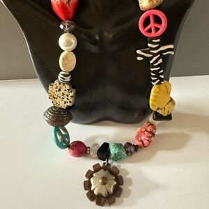 BOHO Statement Natural Gemstone Cross Turquoise Jasper Howlite Necklace